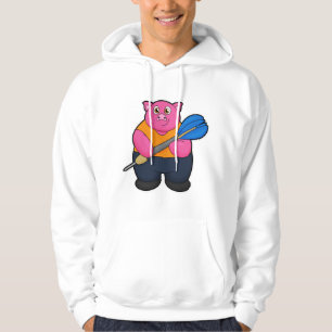 Schweinefleisch als Dart-Spieler mit Darts Hoodie