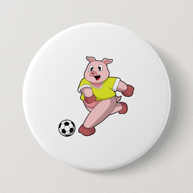 Schweinefleisch als Fußball-Spieler mit Fußball Button (Vorderseite)