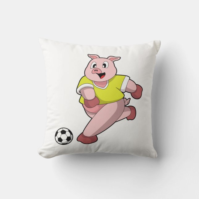 Schweinefleisch als Fußball-Spieler mit Fußball Kissen (Vorderseite)