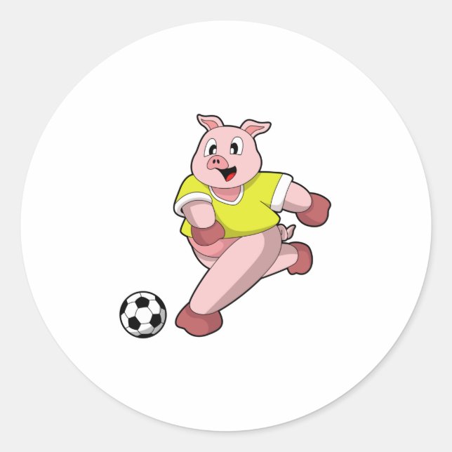 Schweinefleisch als Fußball-Spieler mit Fußball Runder Aufkleber (Vorderseite)