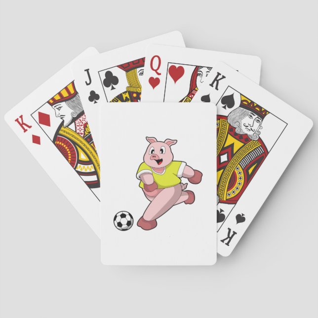 Schweinefleisch als Fußball-Spieler mit Fußball Spielkarten (Rückseite)
