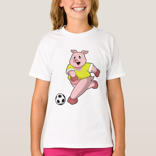 Schweinefleisch als Fußball-Spieler mit Fußball T-Shirt (Vorderseite)