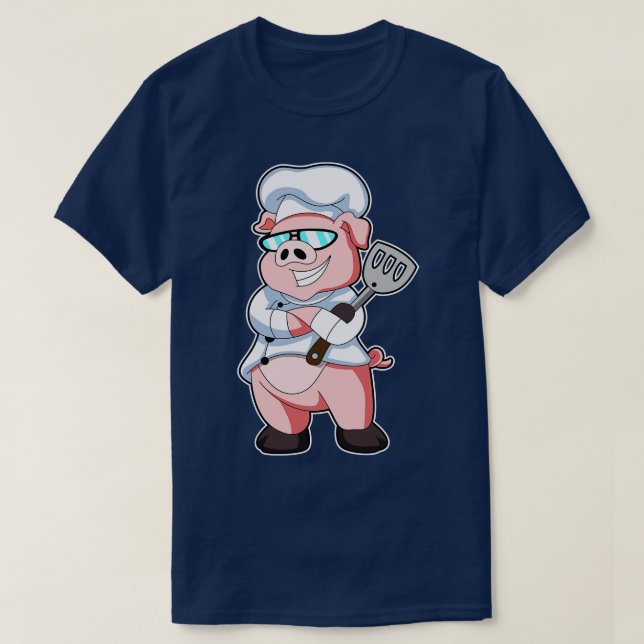 Schweinefleisch als Koch mit Kochen Schürze Sonnen T-Shirt (Design vorne)