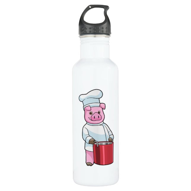 Schweinefleisch als Koch mit Kochkochtopf Edelstahlflasche (Vorderseite)
