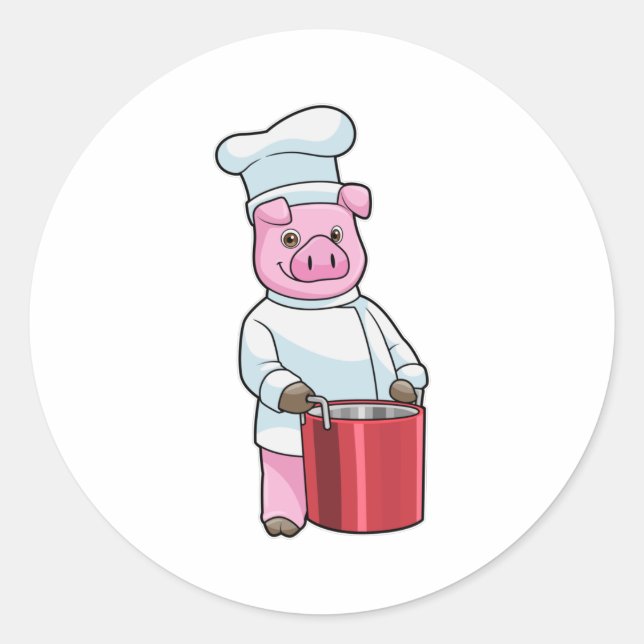 Schweinefleisch als Koch mit Kochkochtopf Runder Aufkleber (Vorderseite)