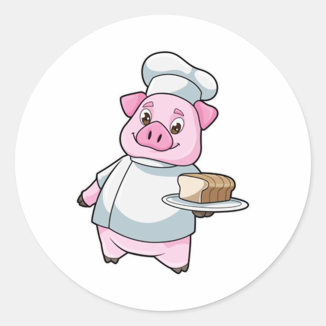Schweinefleisch als Koch mit Platter und Kuchen Runder Aufkleber (Vorderseite)