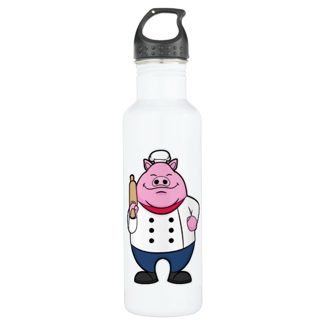 Schweinefleisch als Koch mit rollendem Button Edelstahlflasche (Vorderseite)