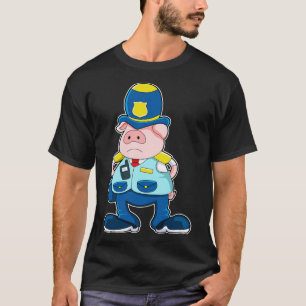 Schweinefleisch als Polizeibeamter mit politischem T-Shirt