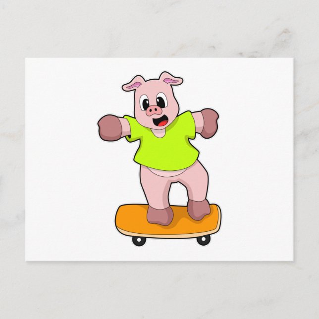 Schweinefleisch als Skater auf Skateboard Postkarte (Vorderseite)