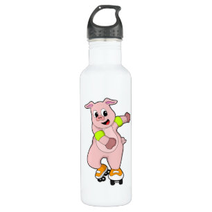 Schweinefleisch als Skater mit Inline-Skaten Edelstahlflasche
