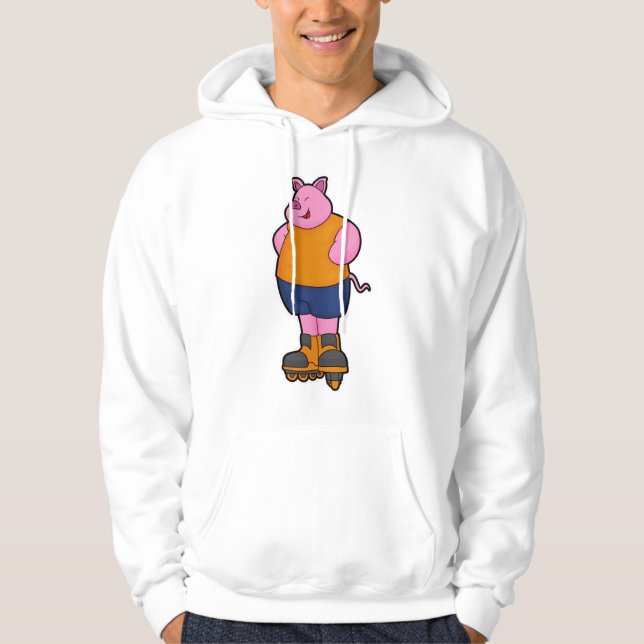 Schweinefleisch als Skater mit Inline-Skaten Hoodie (Vorderseite)