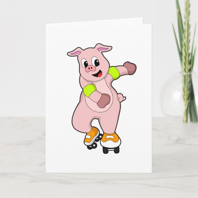 Schweinefleisch als Skater mit Inline-Skaten Karte (Vorderseite)