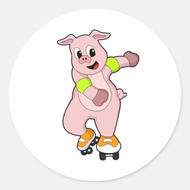 Schweinefleisch als Skater mit Inline-Skaten Runder Aufkleber (Vorderseite)