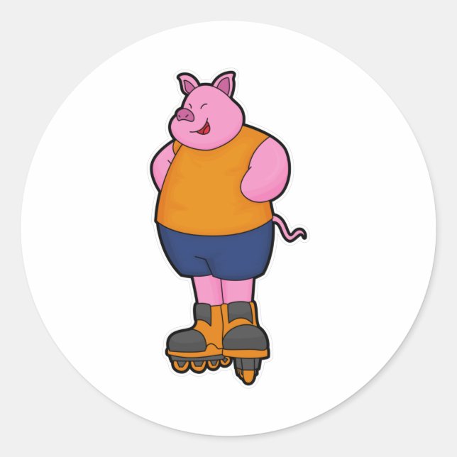 Schweinefleisch als Skater mit Inline-Skaten Runder Aufkleber (Vorderseite)