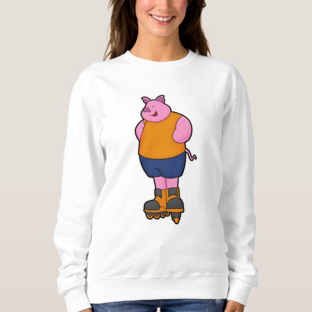 Schweinefleisch als Skater mit Inline-Skaten Sweatshirt (Vorderseite)