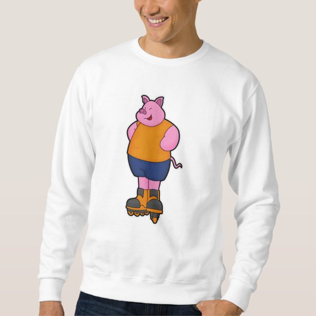 Schweinefleisch als Skater mit Inline-Skaten Sweatshirt (Vorderseite)