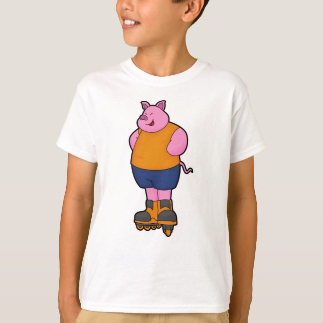 Schweinefleisch als Skater mit Inline-Skaten T-Shirt (Vorderseite)