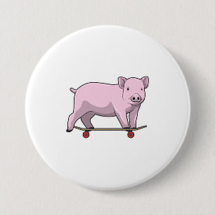 Schweinefleisch als Skater mit Skateboard Button