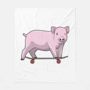 Schweinefleisch als Skater mit Skateboard Fleecedecke