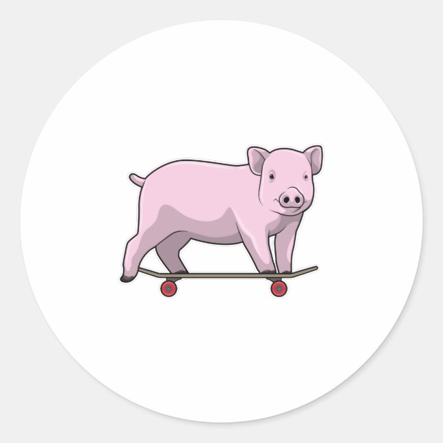 Schweinefleisch als Skater mit Skateboard Runder Aufkleber (Vorderseite)