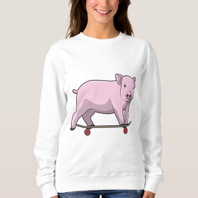 Schweinefleisch als Skater mit Skateboard Sweatshirt (Vorderseite)
