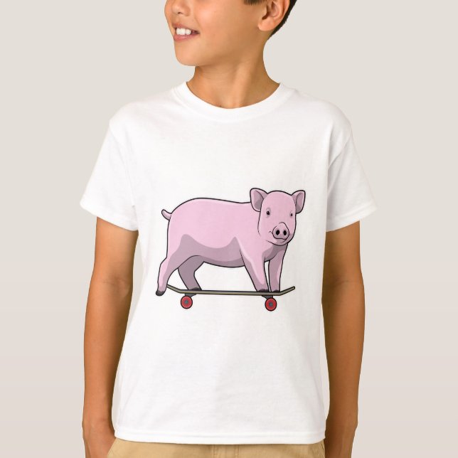 Schweinefleisch als Skater mit Skateboard T-Shirt (Vorderseite)