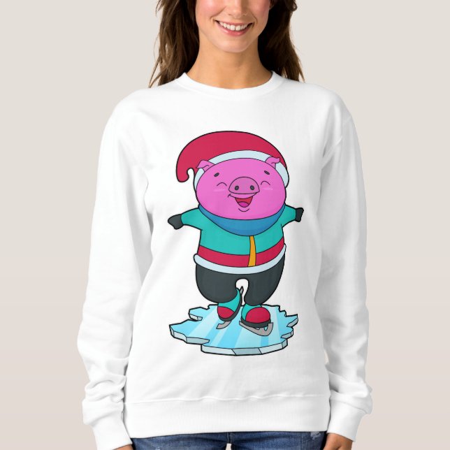 Schweinefleisch auf Ice-Skaten mit Ice-Skaten & Hu Sweatshirt (Vorderseite)