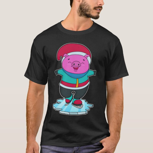 Schweinefleisch auf Ice-Skaten mit Ice-Skaten & Hu T-Shirt (Vorderseite)