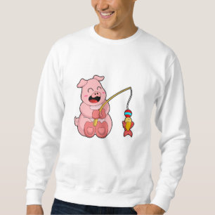 Schweinefleisch beim Fischen mit Fisch Sweatshirt