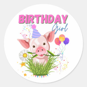 Schweinefleisch Geburtstag Pink Girls Liebhaber Runder Aufkleber
