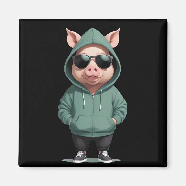 Schweinefleisch Hoodie Funny Cooler Tiercharakter Magnet (Vorne)