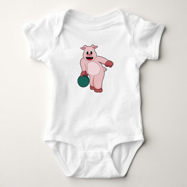 Schweinefleisch im Bowling mit Bowlingball Baby Strampler (Vorderseite)
