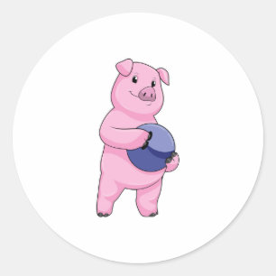Schweinefleisch im Bowling mit Bowlingball Runder Aufkleber