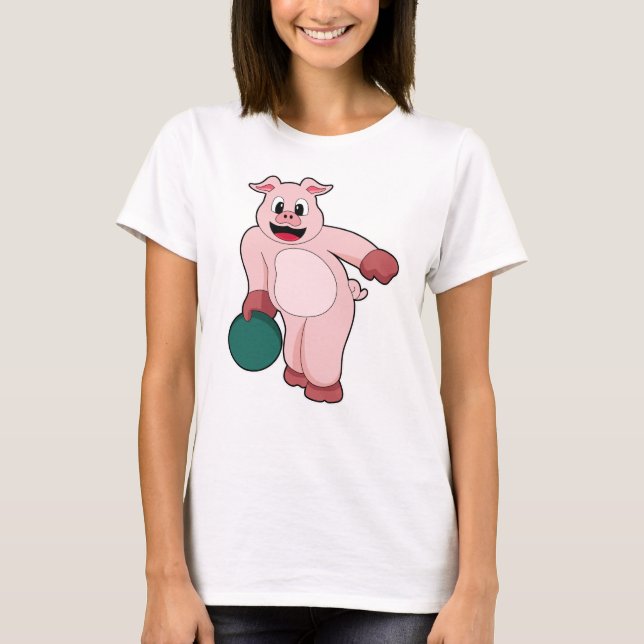 Schweinefleisch im Bowling mit Bowlingball T-Shirt (Vorderseite)