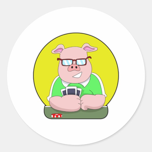 Schweinefleisch im Poker mit Karten Runder Aufkleber (Vorderseite)
