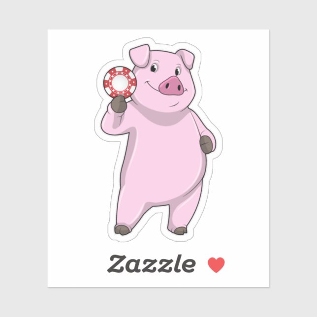 Schweinefleisch im Poker mit Poker-Chips Aufkleber (Blatt)