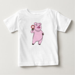 Schweinefleisch im Poker mit Poker-Chips Baby T-shirt