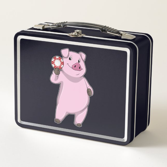 Schweinefleisch im Poker mit Poker-Chips Metall Brotdose (Vorderseite)