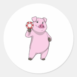 Schweinefleisch im Poker mit Poker-Chips Runder Aufkleber