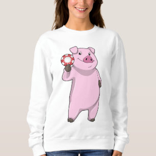 Schweinefleisch im Poker mit Poker-Chips Sweatshirt
