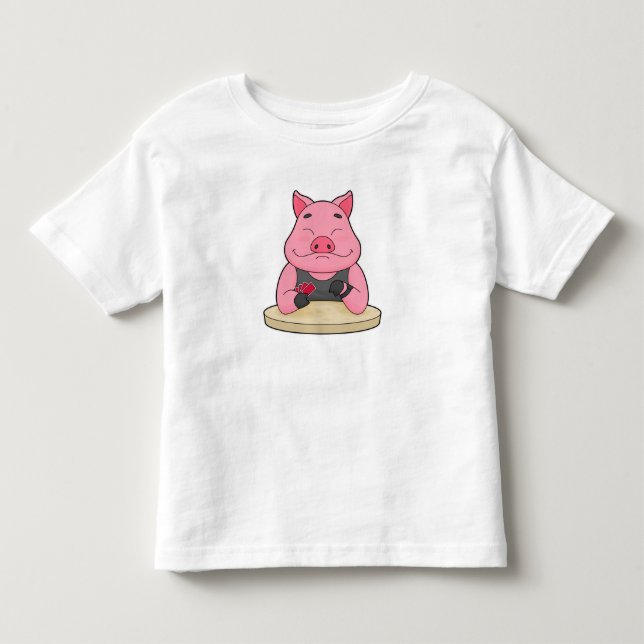 Schweinefleisch im Poker mit Poker-Karten Kleinkind T-shirt (Vorderseite)