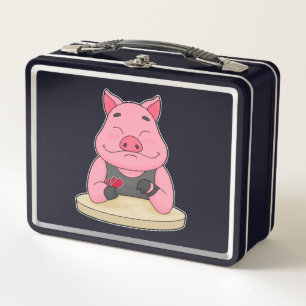 Schweinefleisch im Poker mit Poker-Karten Metall Brotdose