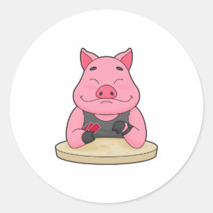 Schweinefleisch im Poker mit Poker-Karten Runder Aufkleber