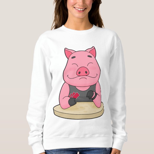 Schweinefleisch im Poker mit Poker-Karten Sweatshirt (Vorderseite)