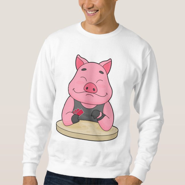 Schweinefleisch im Poker mit Poker-Karten Sweatshirt (Vorderseite)