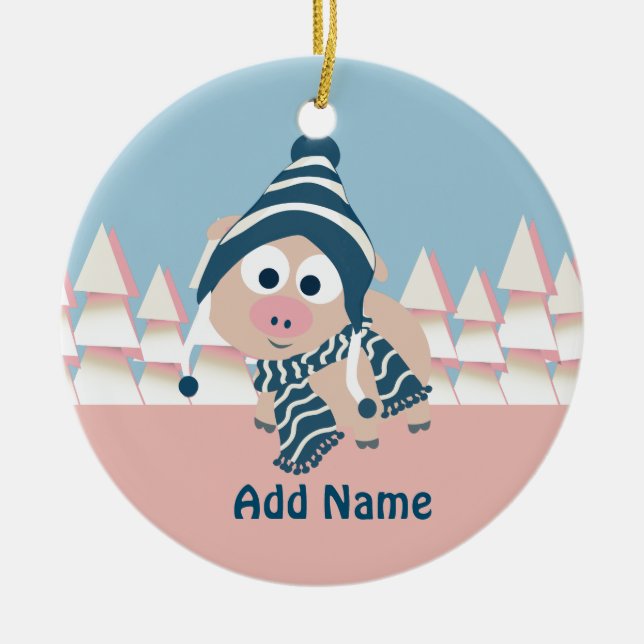 Schweinefleisch im Winter Keramik Ornament (Vorne)