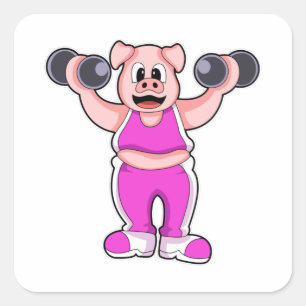 Schweinefleisch in Bodybuilding mit Dumbells Quadratischer Aufkleber