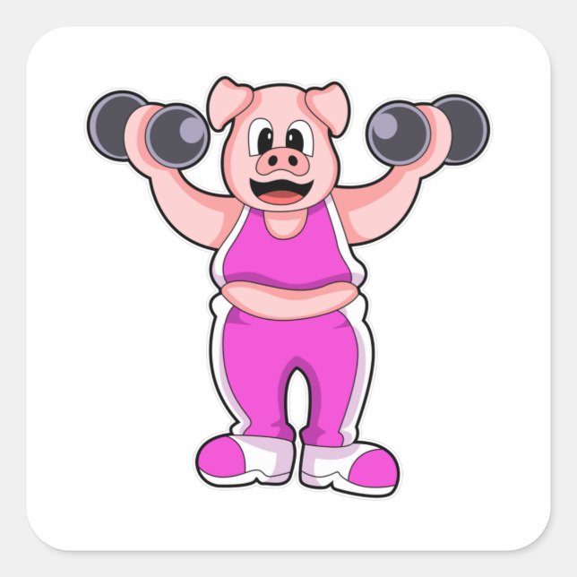 Schweinefleisch in Bodybuilding mit Dumbells Quadratischer Aufkleber (Vorderseite)