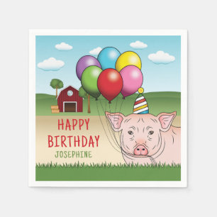 Schweinefleisch in einem Bauernhof, der Balloons h Serviette