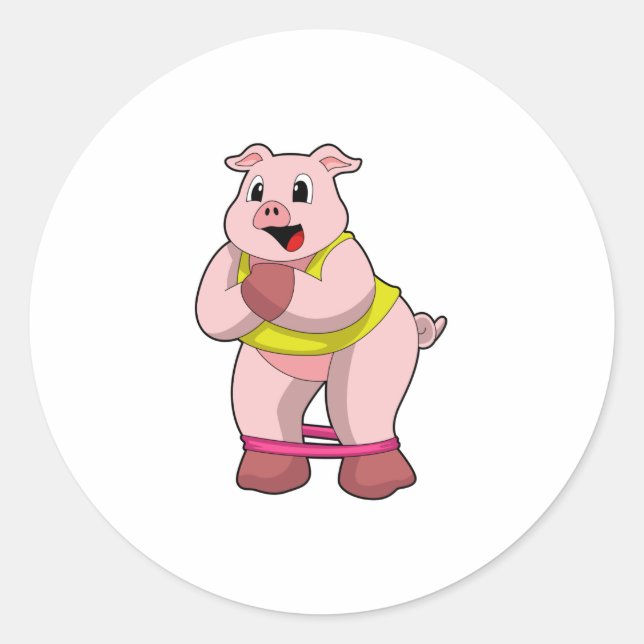 Schweinefleisch in Fitness mit Gummiband Runder Aufkleber (Vorderseite)